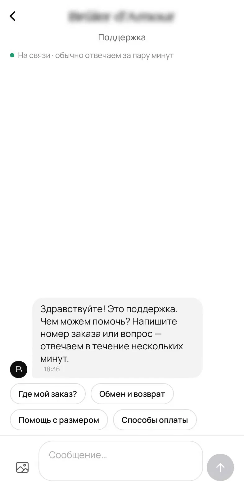 Экран «Поддержка»